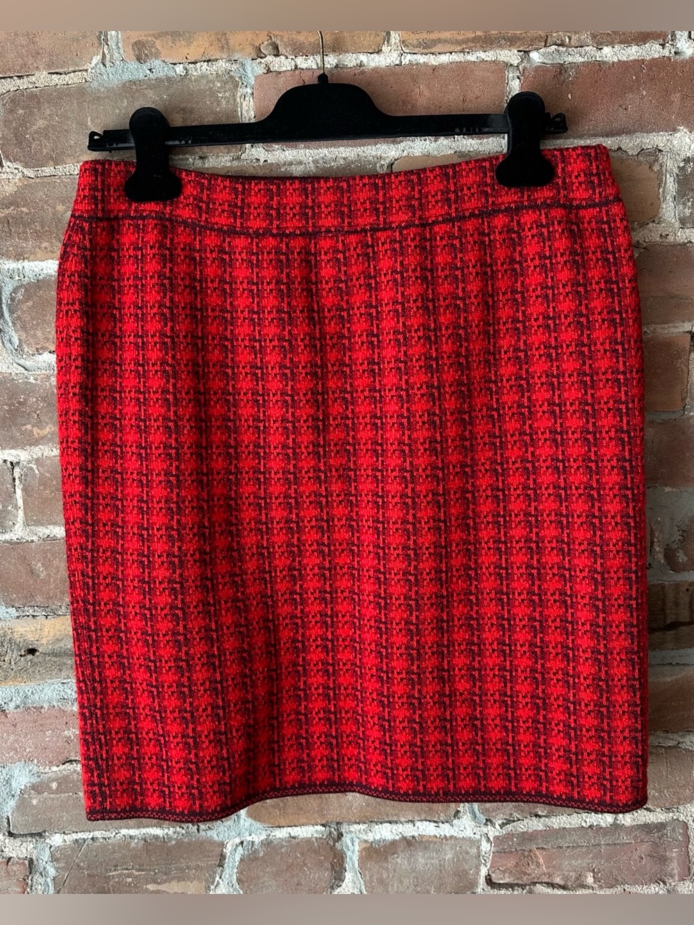 Escada 1990s Vintage Red Wool & Mohair Knit Pencil Skirt